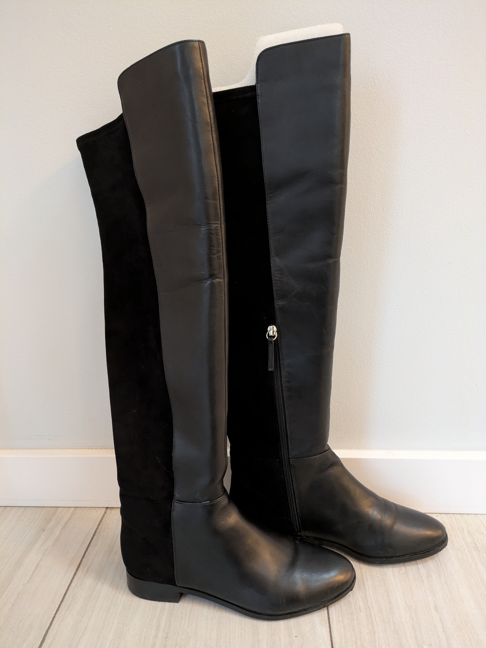 White House Black Market Black Leather & Suede Sz 8.5 Over-the-Knee Boots